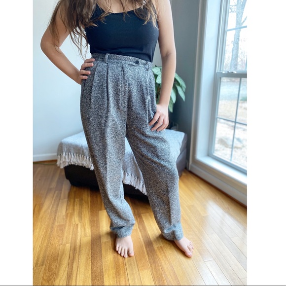 Vintage Pants - Vintage High Waist Wool Tweed Career Trousers